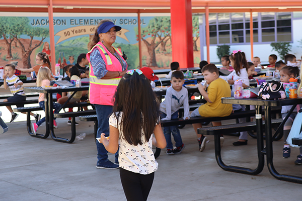 Students gather for school lunch